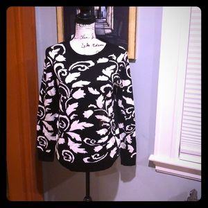Charter Club Black/White Fleur De Lis Sweater (S)